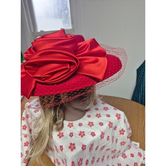 VINTAGE Wool Felt wide rim hat granny Red Hat Society Church Fancy Hat - Picture 6 of 9
